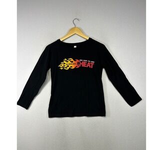 Streetwear L.A.T Apparel Womens M Black Flame Graphic Long Sleeve T-Shirt 6895